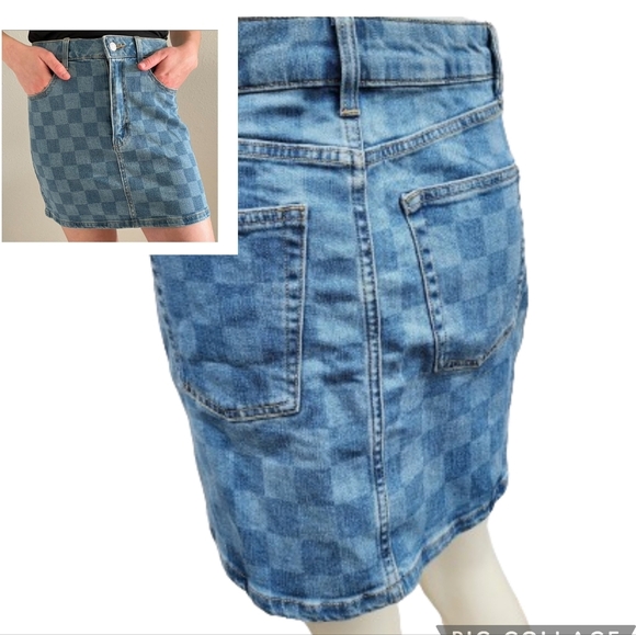 Wild Fable denim‎ checkerboard skirt 6 NWOT - Picture 1 of 15